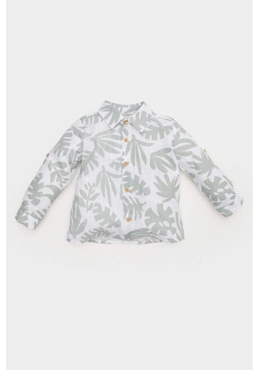 DeFacto Erkek Bebek Tropikal Desenli Flamlı Poplin Uzun Kollu Gömlek B9257A525SPER98 Ekru