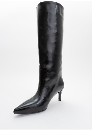 Camila Siyah Cilt Kadın Topuklu Çizme Siyah Mat