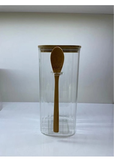 Cooker Cam Bambu Kaşıklı Kavanoz 21.5cm Şeffaf