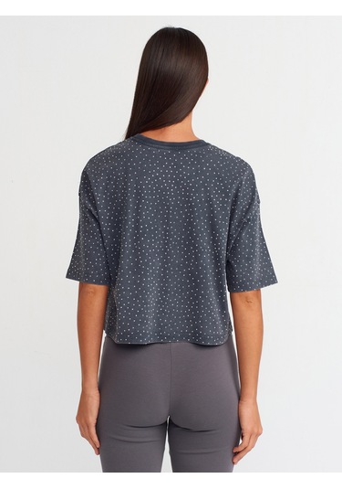 Dilvin Taş Baskılı Oversize T-shirt Antrasit