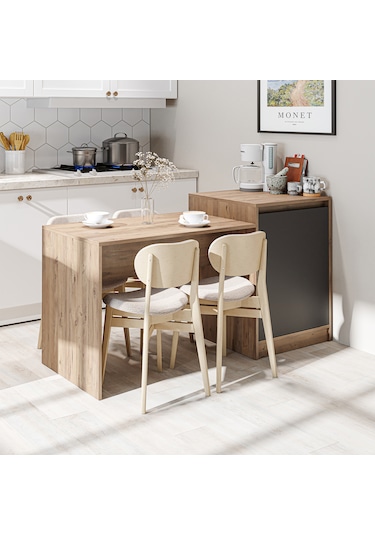 Milano Bar Masası Dolaplı Yüksek Mutfak Yemek Masası