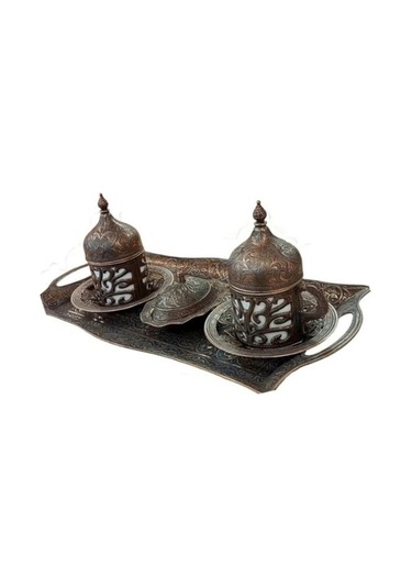 2 Kişilik Fincan Seti Tepsili Osman Desenli Metalik