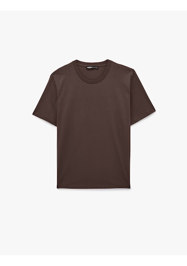 Koton Regular Fit Kısa Kollu Bisiklet Yaka Pamuklu Basic Tişört Kahverengi 6sam10332mk Kahve