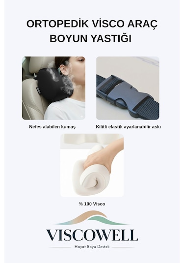 Visco Ortopedik Boyun Yastığı Oto Boyun Destek Yastığı 2 Adet Siyah
