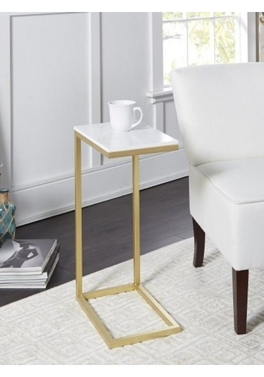 Gold Yan C Sehpa Beyaz Tablalı Gold