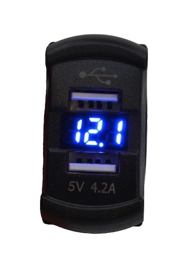 12v-24v Dijital Voltmetre+şarj Cihazlı Usb X 2 4.2a Anahtar Tipi Mavi Işık
