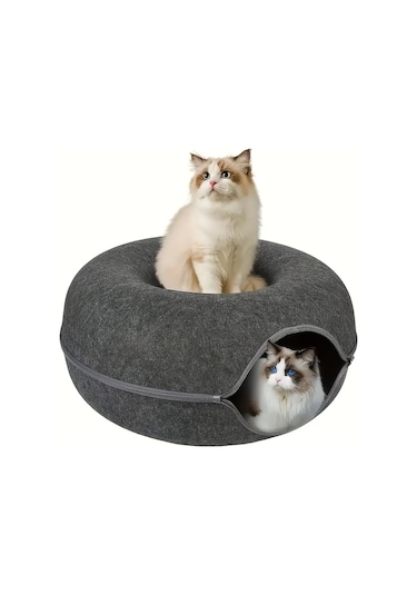 Honeybeeshop Gri Interaktif Kece Tuneli Donut Kedi Yatagi Kucuk Ve Orta Boy Kediler Fretler Tavsanlar Icin Yumusak Kanvas Oyun Egitim Oyuncak