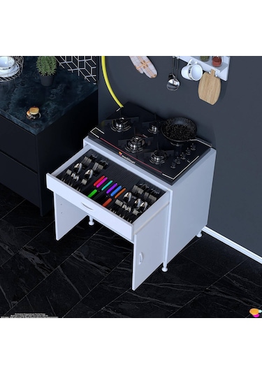 Modilayn Qplas Xxxl Set Ocak Altı Dolap 80x88x48 Cm Çekmeceli, Kapaklı 2 Göz Raf Bölmeli Beyaz