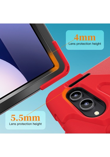 Samsung Galaxy Tab S11 Ultra Kickstand Kılıf Tpu Pc Silikon Tablet Kılıfı Ve Omuz Askısı - Kırmızı Tablet Kılıfı