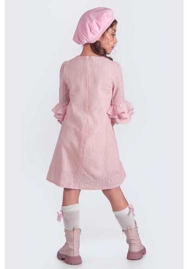 Pudra Valon Kesim Şapkalı-çantalı Elbise Pudra