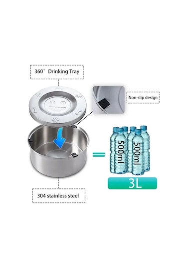 Jıalan 3l Paslanmaz Çelik Köpek Yüzen Kase, Hiçbir Dökülme