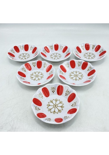 Konak Züccaciye Porselen Acem Kırmızı Kahveci 6lı Çay Tabağı
