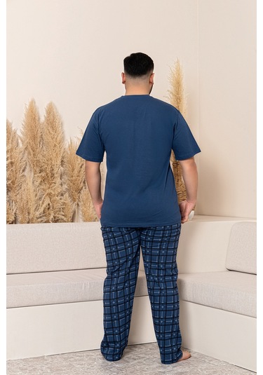 Nisanca Yazlık Büyük Beden Erkek Pamuk Pijama Takımı- Kısa Kollu Erkek Pijaması Yesil