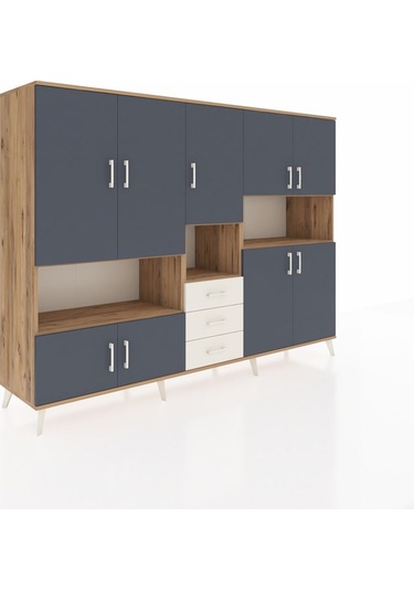 Hyperion Dolap 13 Raflı 3 Çekmeceli 9 Kapaklı 220x44x163 Çam-antr Çam-antrasit/aytaşı