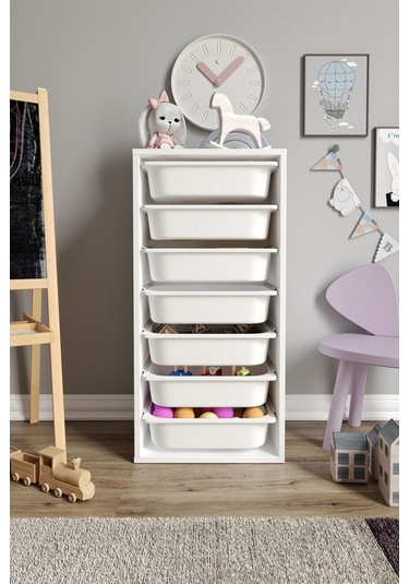 %100 Mdf - Medium Mono 7 Sepetli Oyuncak Dolabı Beyaz