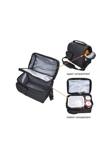 Büyük Yalıtımlı Öğle Yemeği Çantası Termal Serin Sıcak Gıda Saklama Kutusu Yetişkin Çocuk Erkekler Siyah