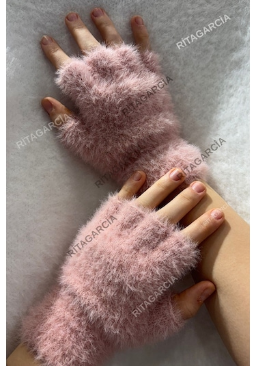 Peluş Kesik Parmak Eldiven Pudra2