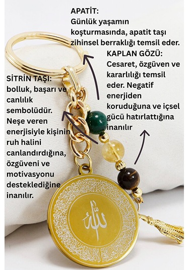 Çelik Çift Taraflı Ayetel Kürsi Hat Nazar Ayeti Anahtarlık Doğal