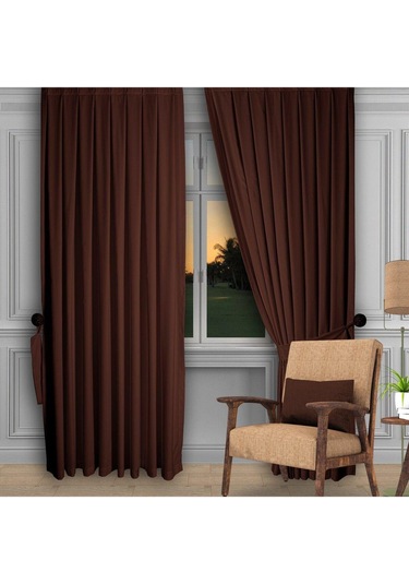 Koyu Kahve Ada Fon Perde Normal Pile 1'e 2,5 Pile-koyu Kahve Koyu Kahverengi