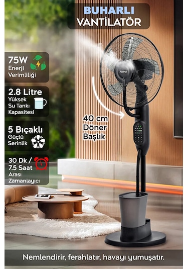 Uzaktan Kumandalı Buzlu Vantilatör Buharlı 2.8l Nemlendirici Fan