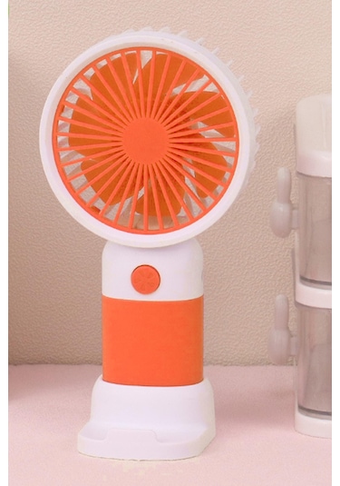 Standlı 3 Mod Şarjlı El Fanı 5 Kademe Seyahat Masaüstü Vantilatör Taşınabilir Mini Fan Turuncu F139