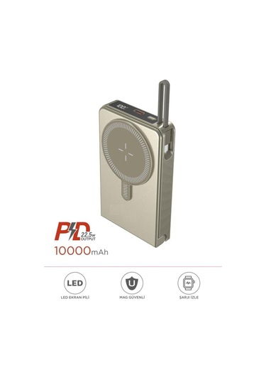 1019 10000 Mah Magsafe Kablosuz Type-c 22,5 W Hızlı Şarj Powerbank Siyah