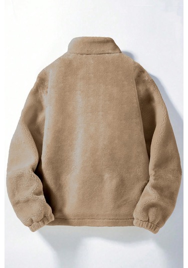 Ghassy Co. Erkek Alaska Regular Peluş Sherpa Kışlık Tam Fermuarlı Polar Sweatshirt Bej