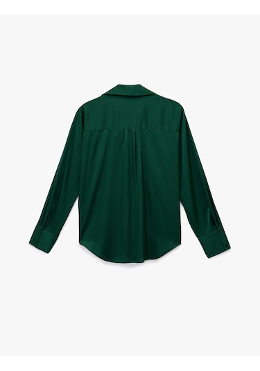 Koton Regular Fit Uzun Kollu Düğmeli Saten Gömlek Yeşil 6wak60113pw Zeytin Yeşili