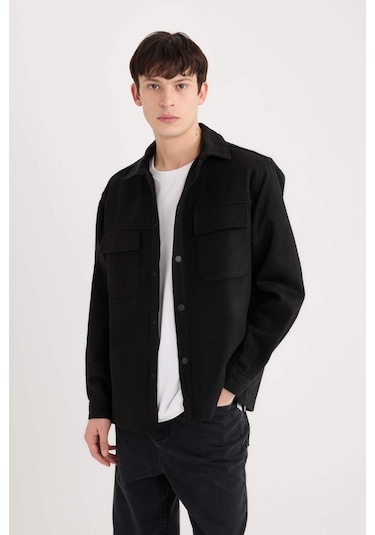 DeFacto Relax Fit Oduncu Basic Düz Uzun Kollu Gömlek Ceket A6876AX24AUBK81 Siyah