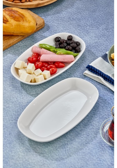 Cooker 2'li Özel Tasarım Lüx Kayık Model Tabak Beyaz