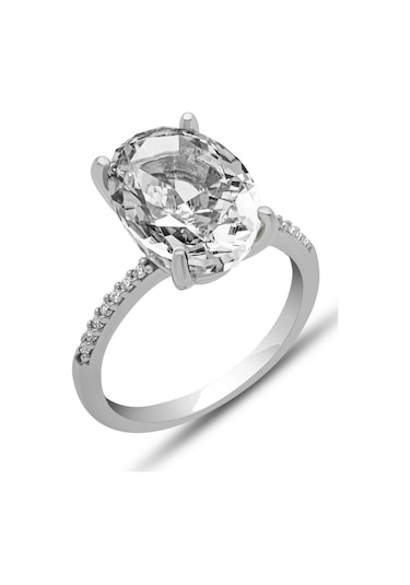 Gümüş Ice Cut Oval Zirkon Taşlı Kadın Yüzük Çok Renkli