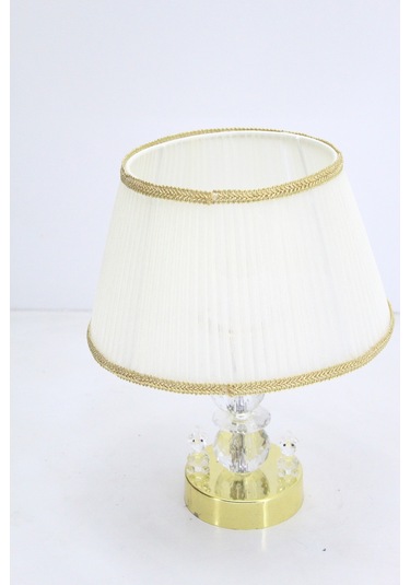 Kristal Taşlı Masa Abajuru Gece Lambası Yatak Başı Lambası Bej