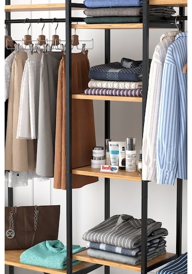 10 Raflı Metal Gardırop Metal Portmanto Açık Gardırop Elbise Dolabı Vestiyer Openix Çam