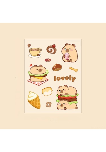 Symbee Kahve Tonlu Kapybara Desenli Pet Stickerler - Öğrencilik Ve Dıy İçin Su Geçirmez 10 Adet Karton Sticker Seti