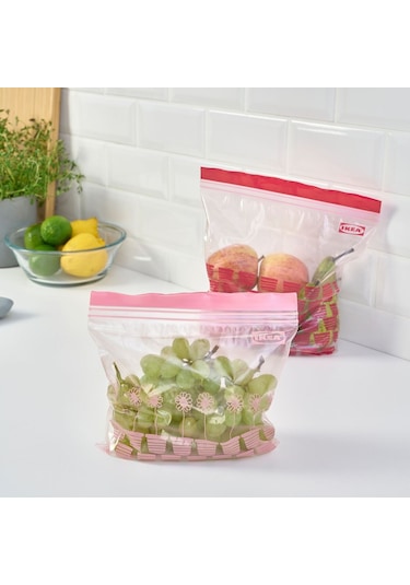 Kilitlenebilir Buzdolabı Poşeti, Kırmızı-pembe, 2,5 Lt Ve 1,2 Lt, 50 Adet