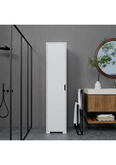 Duru 40 Cm Mat Beyaz 5 Raflı Kiler Tek Kapılı Banyo Ve Elbise Dolabı - Gardırop Beyaz