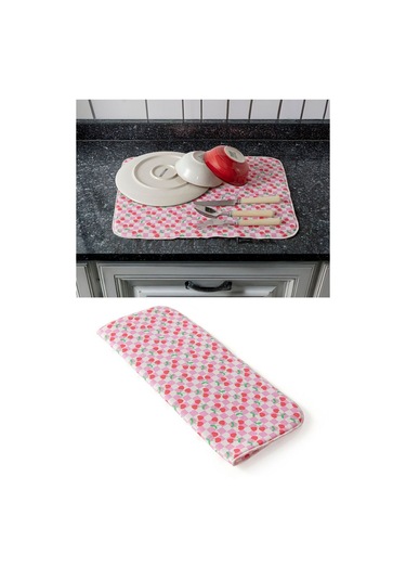 Bulaşık Kurutma Örtüsü, Bulaşıklık, Tezgah Üstü Bulaşık Matı, Süper Emici Mutfak Matı, Kiraz Desen Çok Renkli