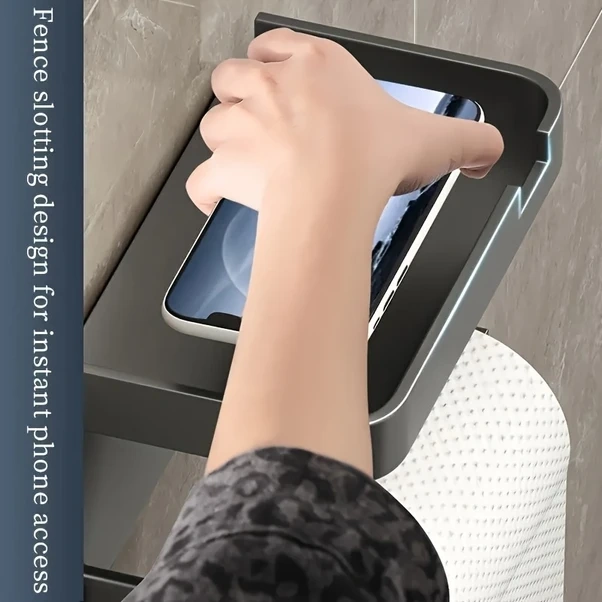 Dashanshop Siyah Yüksek Parlaklık Duvara Monte Banyo Havlu Askılı Çok Amaçlı Depolama Ünitesi Siyah