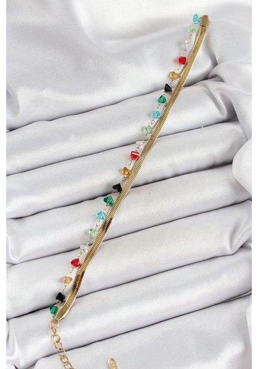 316l Çelik Gold Renk Kristal Karışık Renkli Taşlı 2'li Kadın Bileklik - Tj-bb7092 Gümüş