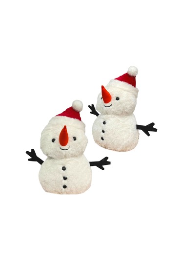 35 Cm Şapkalı Kardan Adam Peluş Yumuşacık Yılbaşı Dekor 2 Li Set Beyaz