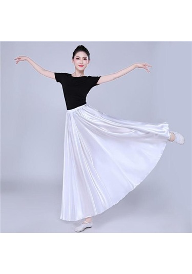 Beyaz 360 Derece Saten Etek Oryantal Dans Kadın Çingene Uzun Etekler Dansçı Uygulama Giyim Çeşitli Katı Mor Altın Dans Eteği Beyaz