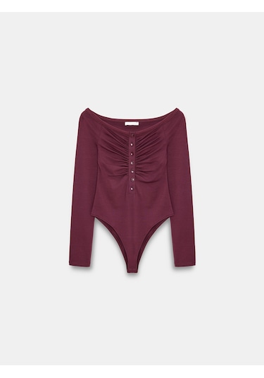 Dilvin 32661 Düğme Detaylı Bodysuit-bordo