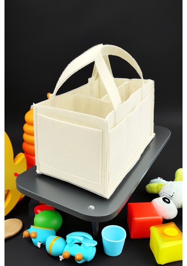 Yunusoğlu Home Krem Kalın Keçe Anne Bebek Bakım Çantası Yenidoğan İçin Organizer Düzenleyici Krem