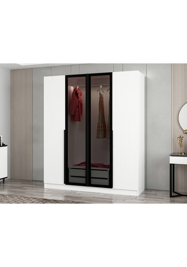 Kale Plus 4 Mebran Kapaklı 2ç Dolap Beyaz Mebran Füme Cam 210cm Beyaz