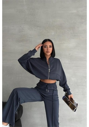 Dip Moda Kadın Oversize Likralı Eşofman Takımı Dpnbg001 Antrasit