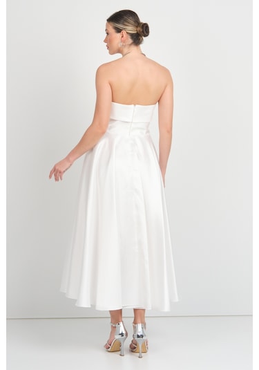 Doridorca Kadın Straplez Uzun Abiye Elbise 6068 Beyaz Beyaz