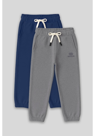 Standart Fit Basic 2li Paket Parlament-gri Melanj Erkek Çocuk Eşofman Alt - 11225 Gri Melanj - Lacivert