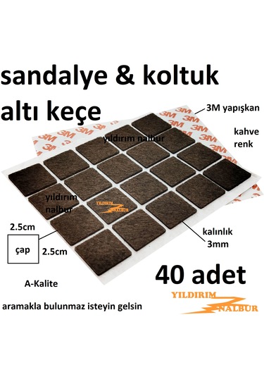 40 Adet Kare 25x25 Mobilya Keçesi Sandalye Koltuk Ayak Altı Keçe