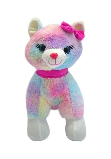 Peluş Kedi 30 Cm Pembe Tokalı Ayakta Duran Kedi - Uyku Ve Oyun Arkadaşı Peluş Oyuncak Çok Renkli