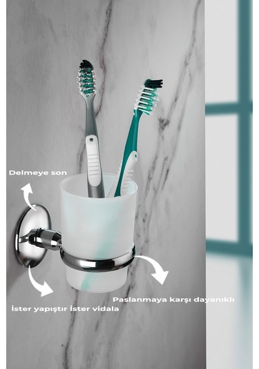 Krom Kaplama Diş Fırçalık Mat Plastik Hazneli S-105 Duvara Monte